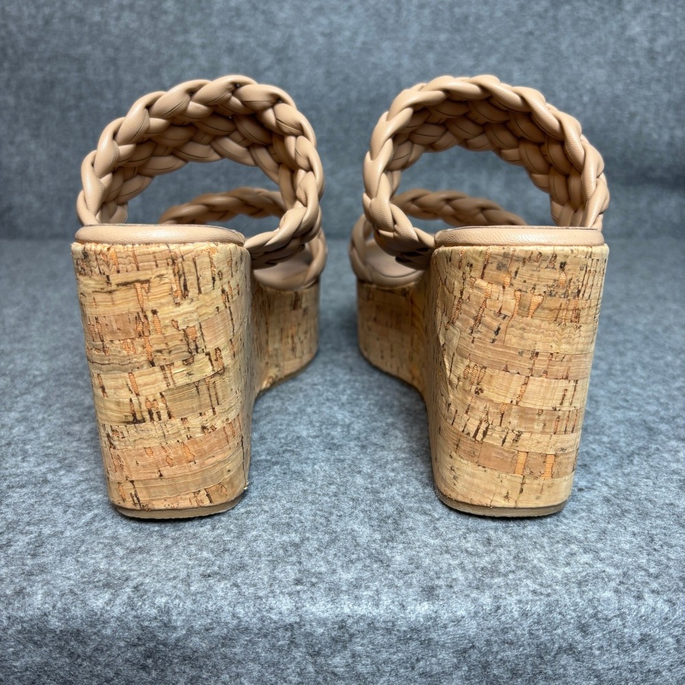 Braided Brown Nude Double Strap Cork Platform Wedge Heels Boho Sandals Womens 7 - Picture 5 of 7